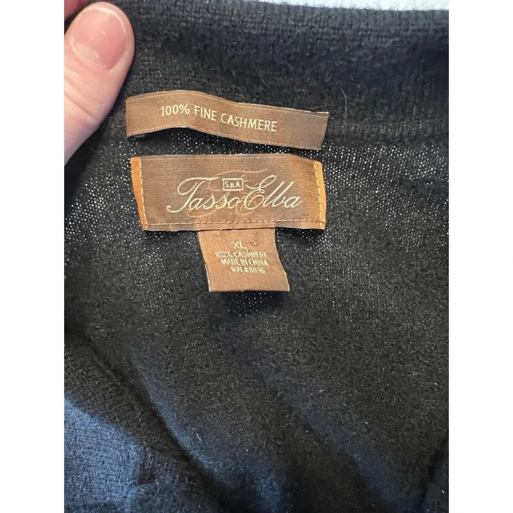 Tasso‎ Elba Mens Black 100% Fine Cashmere Long Sleeve Polo Sweater XL WPL 8046